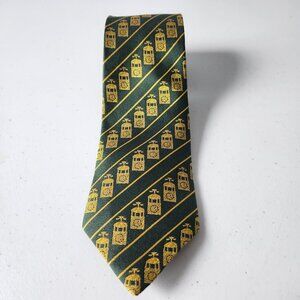 NWOT Vintage 100% Silk Tie – Green & Gold Clocktower Crest Made in Great Britain